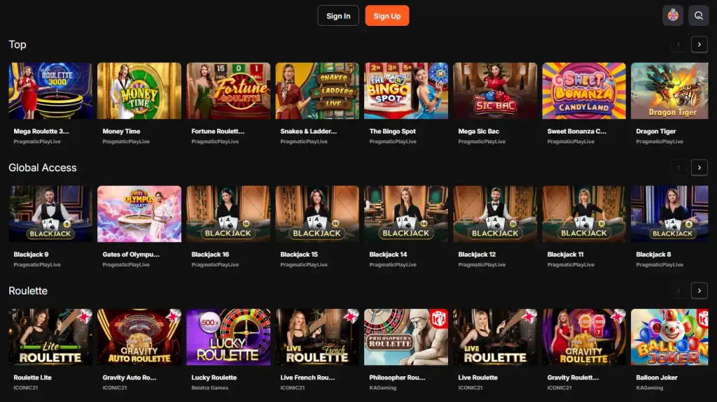 NoKyc777 live casino lobby with roulette, blackjack, baccarat and live game tiles